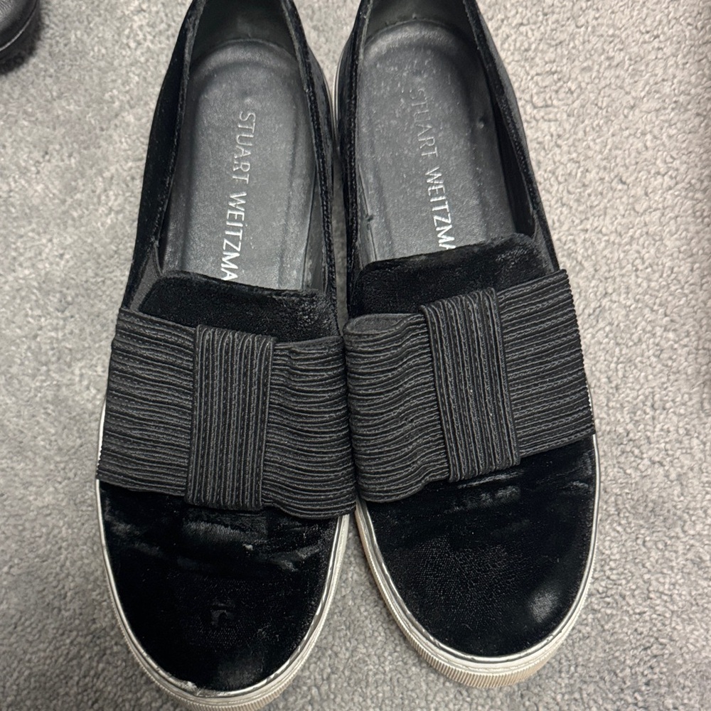 Stuart Weitzman Black Velvet Loafers